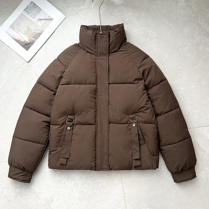 Damen nan kurze gesteppte Pufferjacke mit hohem Stehkragen, verdeckter Frontblende und D‑Ring Taschenapplikation Drune