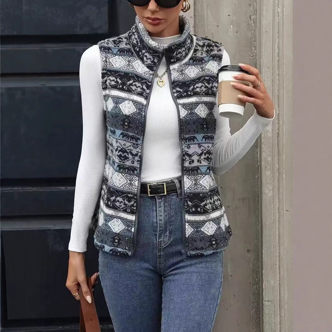 Damen Fleece-Weste mit modernem Ethnoprint Drune