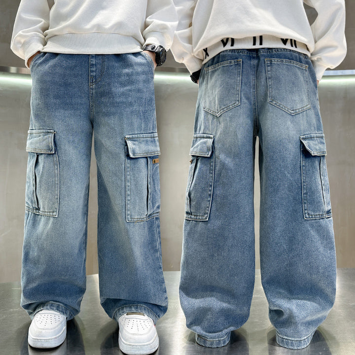 Unisex weite Cargo-Jeans mit tiefen Taschen Drune