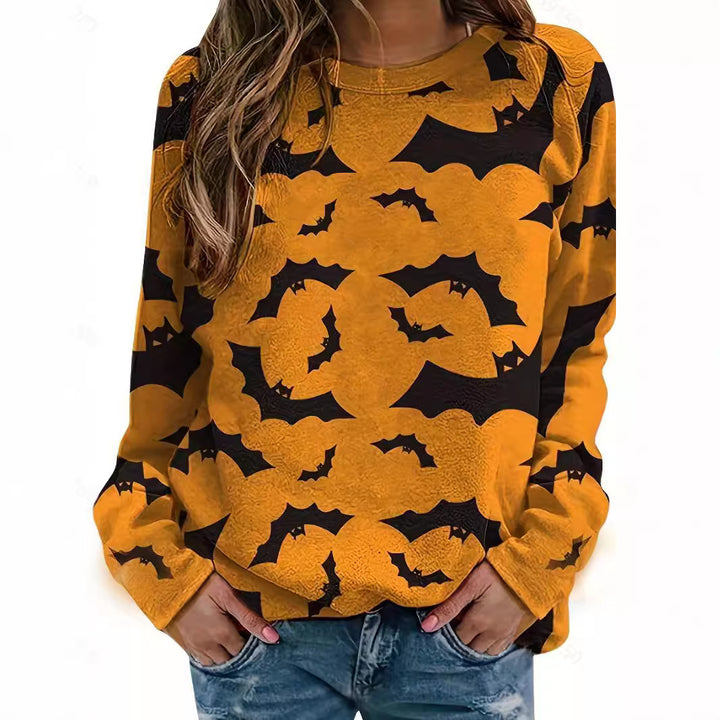 Damen lässiges Sweatshirt mit Halloween-Motiv und bequemer Passform Drune