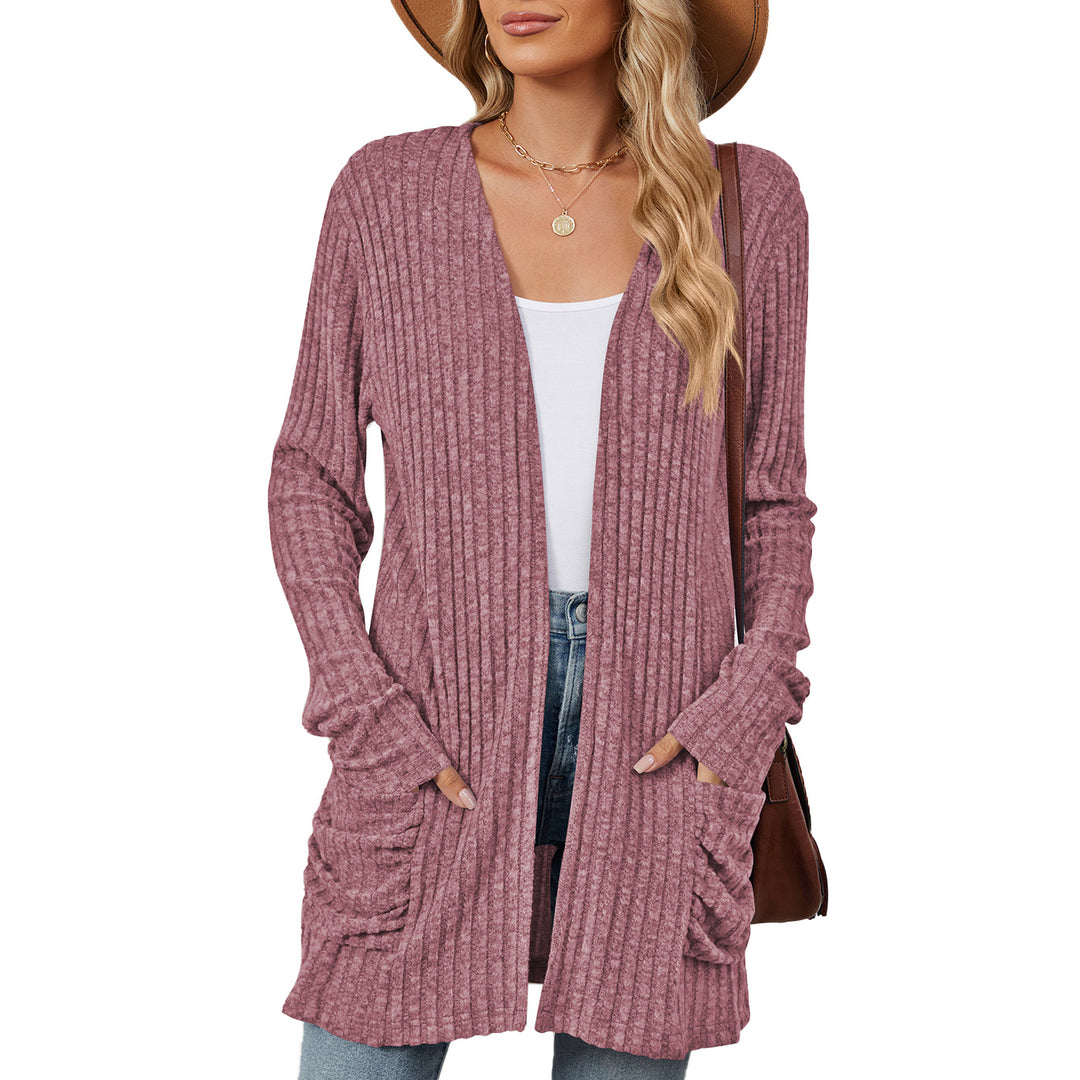 Damen lässige Strickjacke mit Rippstruktur und praktischen Taschen Drune