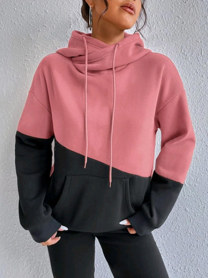 Damen lässiger Kapuzenpullover mit Farbblock-Design Drune