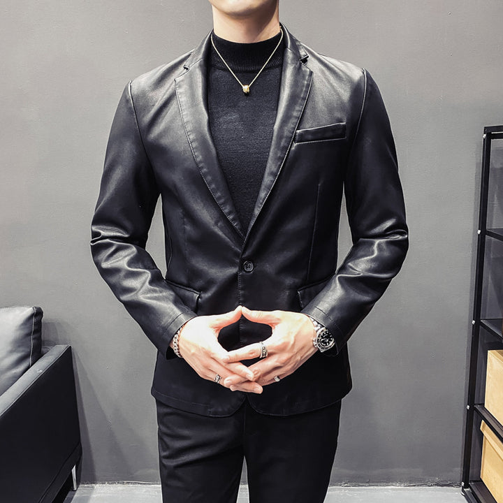 Herren Slim-Fit Lederblazer mit taillierter Silhouette und klassischem Reverskragen Drune