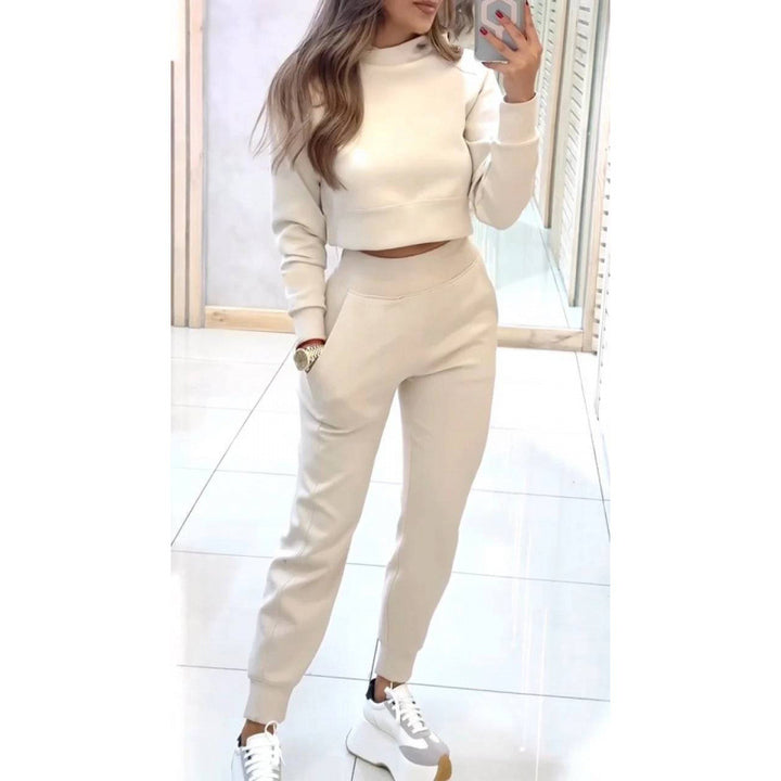 Damen Sportliches Lounge-Set mit cropped Oberteil und hohen Hüftbund Drune