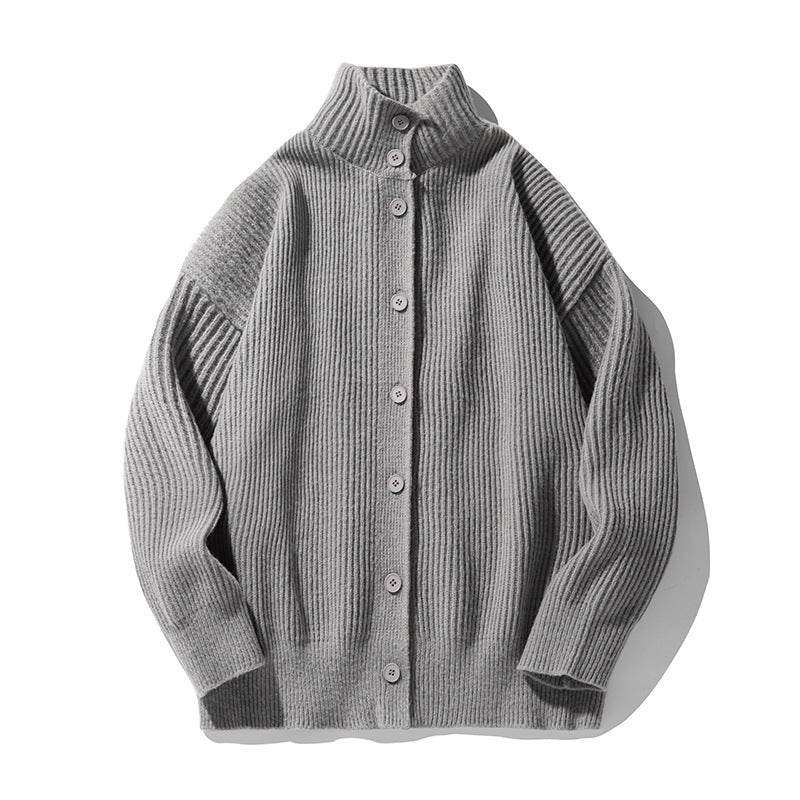 Damen Oversize Cardigan aus feinem Rippstrick mit hohem Rollkragen und durchgehender Knopfleiste Drune