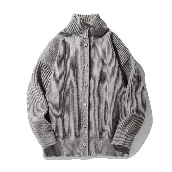 Damen Oversize Cardigan aus feinem Rippstrick mit hohem Rollkragen und durchgehender Knopfleiste Drune