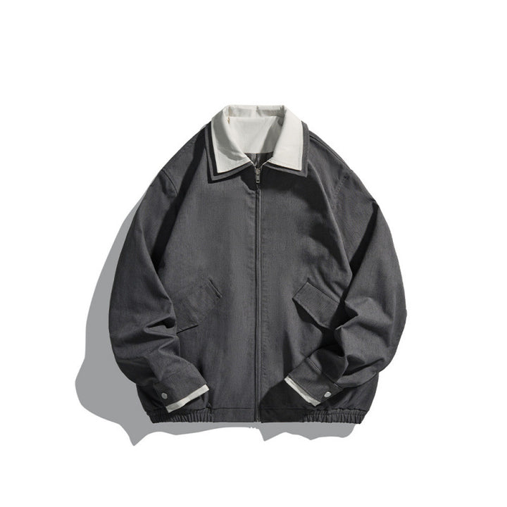 Herren Kurz geschnittene Canvas-Blousonjacke im Workwear‑Look mit kontrastierendem Hemdkragen Drune