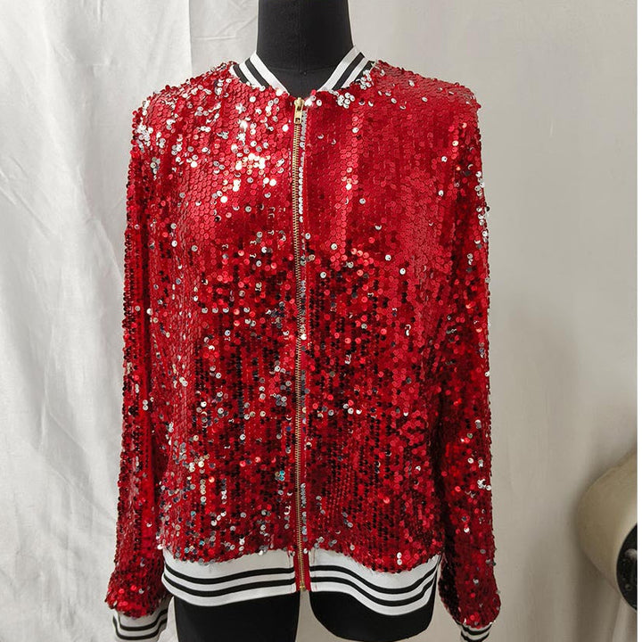 Damen Glamouröse Pailletten Bomberjacke Drune