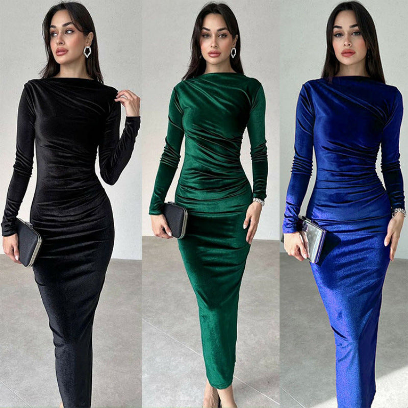 Damen Elegantes Langarmkleid mit körperbetonter Silhouette und gerafftem Design Drune