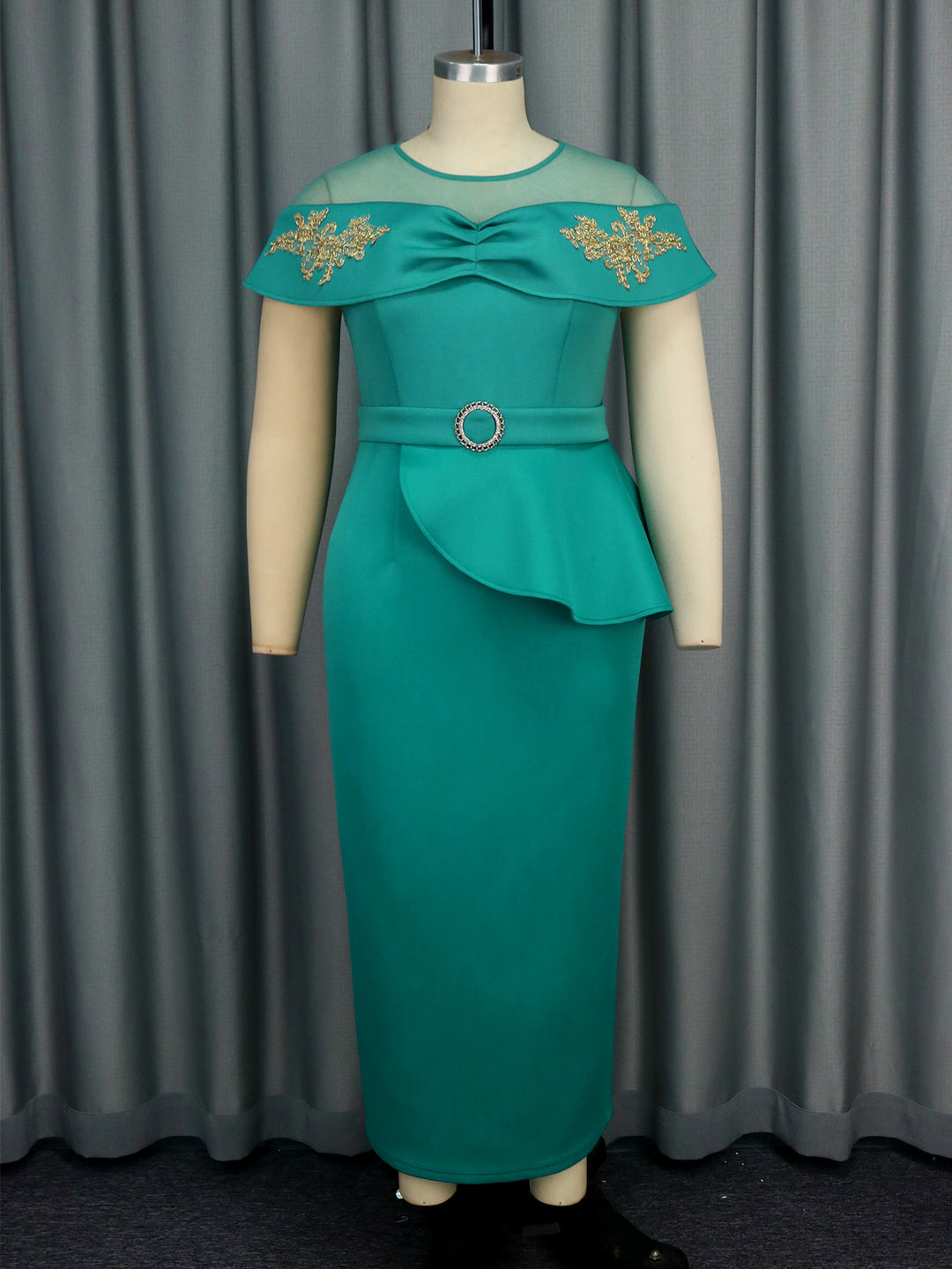 Damen elegantes Wickelkleid mit Schnitt- und Rüschenakzenten Drune