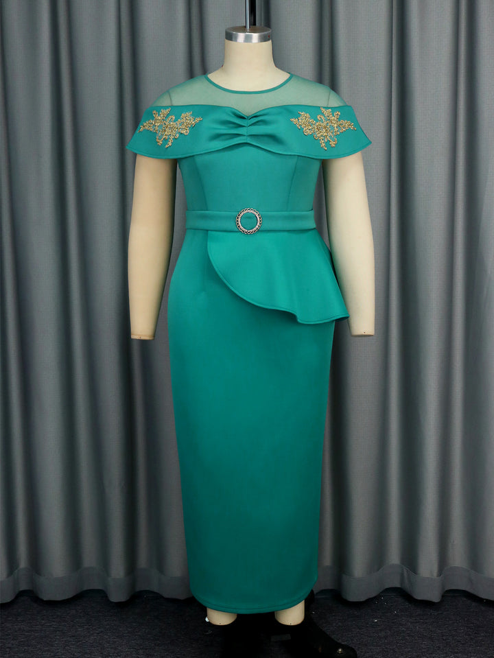 Damen elegantes Wickelkleid mit Schnitt- und Rüschenakzenten Drune