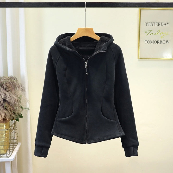 Damen bequeme Fleecejacke mit durchgehendem Reißverschluss und Kapuze Drune