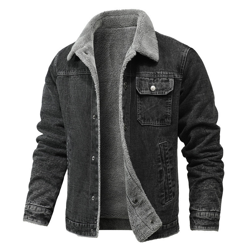 Herren Vintage Denimjacke mit Sherpa-Futter, Hemdkragen und funktionalen Taschen Drune