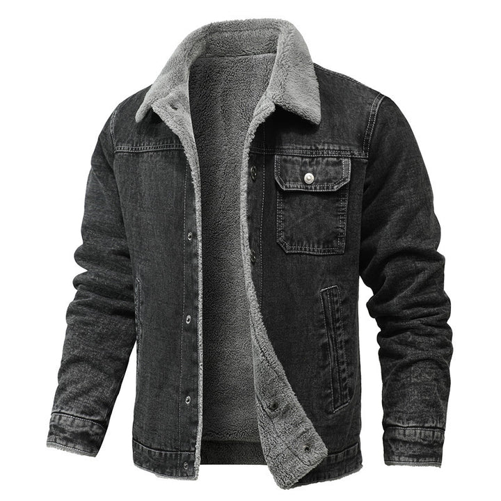 Herren Vintage Denimjacke mit Sherpa-Futter, Hemdkragen und funktionalen Taschen Drune