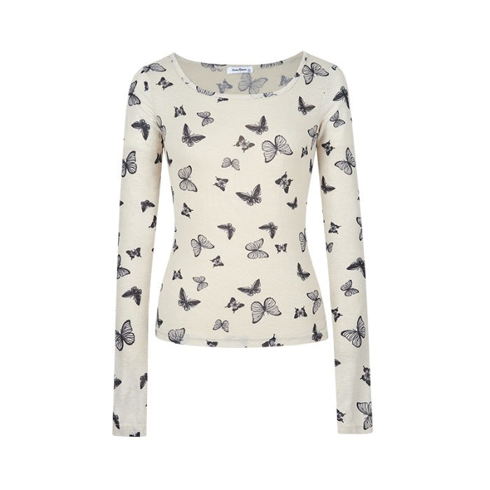 Damen Langarmshirt mit feinem Schmetterlingsmuster Drune