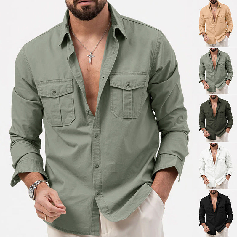 Herren nan legeres Baumwoll-Twill-Hemd mit aufgesetzten Brustklappen und Kentkragen Drune