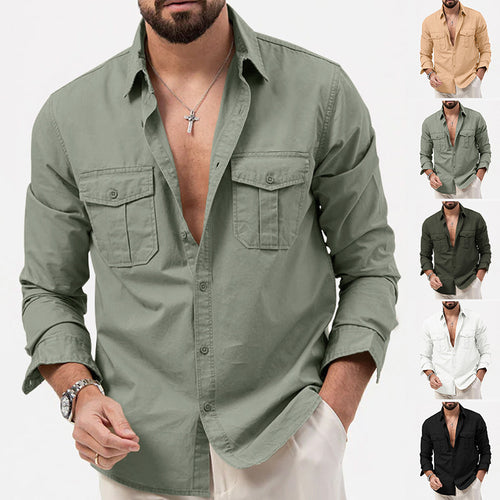 Herren nan legeres Baumwoll-Twill-Hemd mit aufgesetzten Brustklappen und Kentkragen Drune