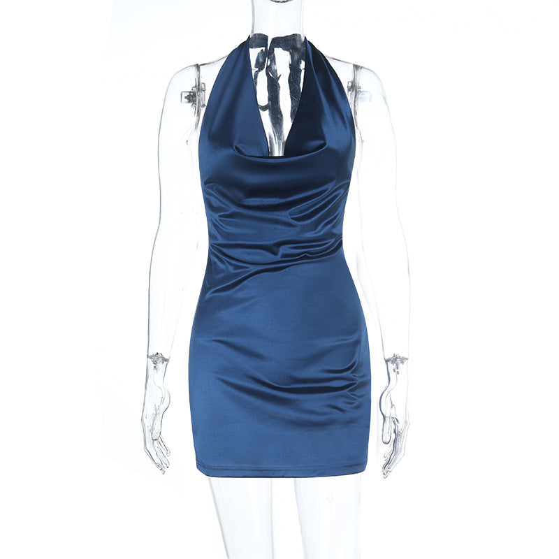 Damen elegantes Halterneck Minikleid mit verführerischer Drapierung Drune