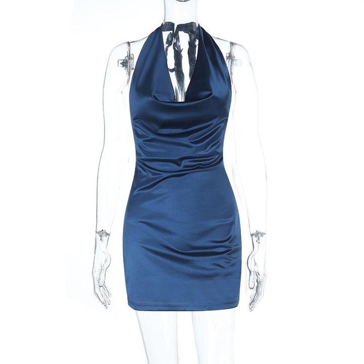 Damen elegantes Halterneck Minikleid mit verführerischer Drapierung Drune