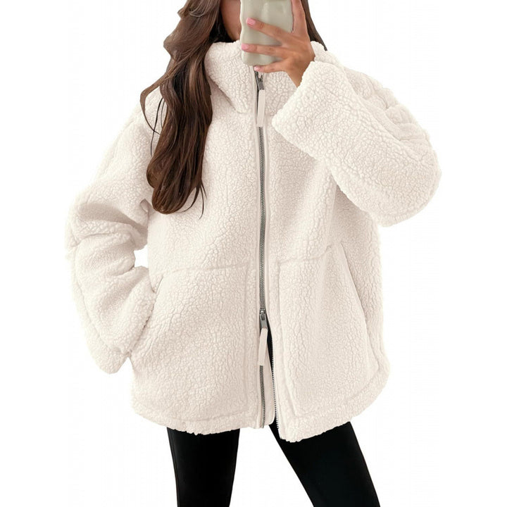 Damen Kuschelige Teddyfelljacke mit hohen Kragen und Reißverschluss Drune