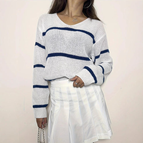 Damen lässiger Strickpullover mit Streifen Drune