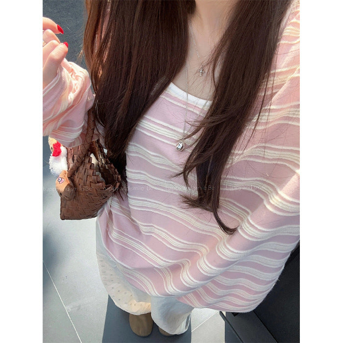 Damen lässiges Longsleeve-Shirt mit feinem Streifenmuster Drune