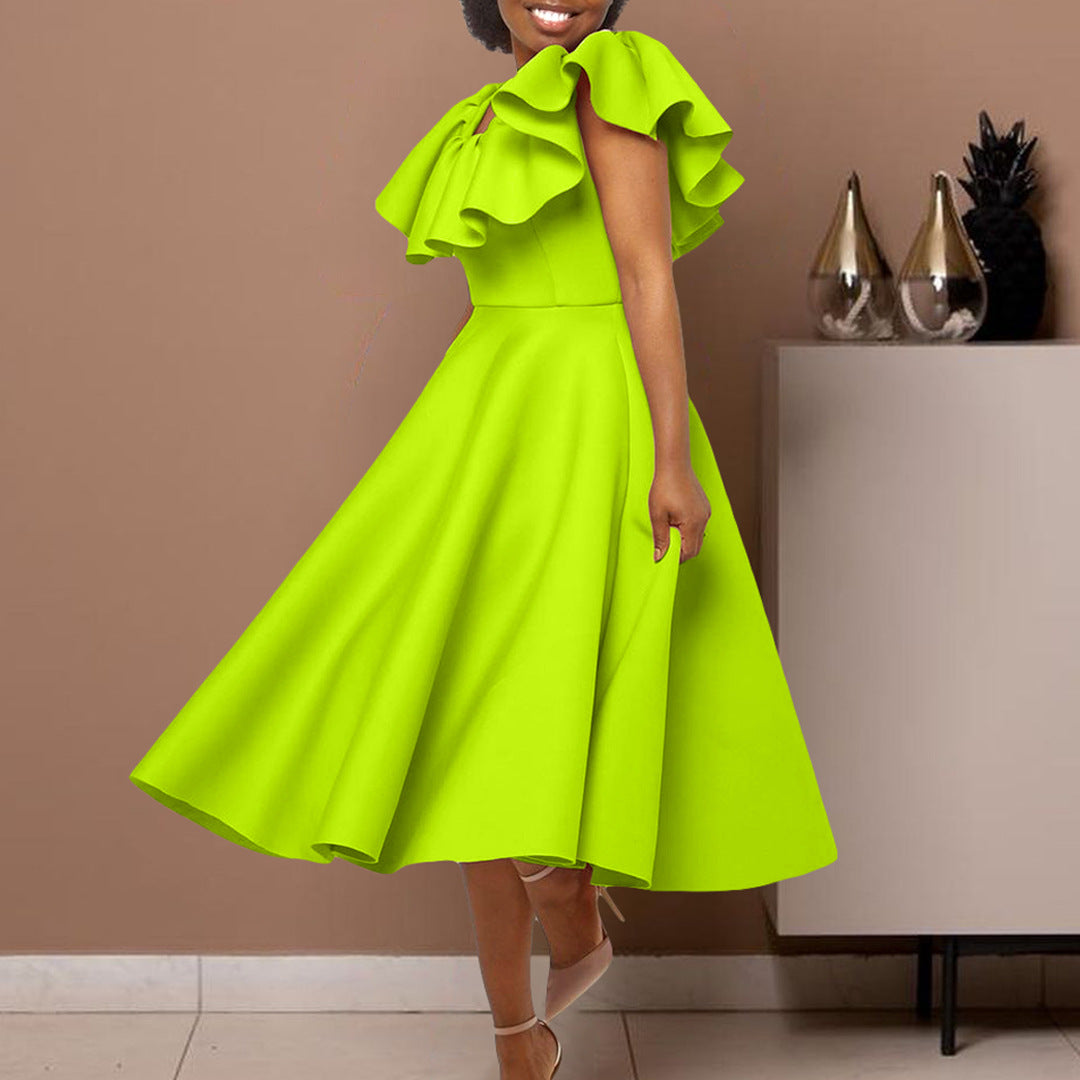 Damen Midikleid mit elegantem Volant und tailliertem Schnitt Drune