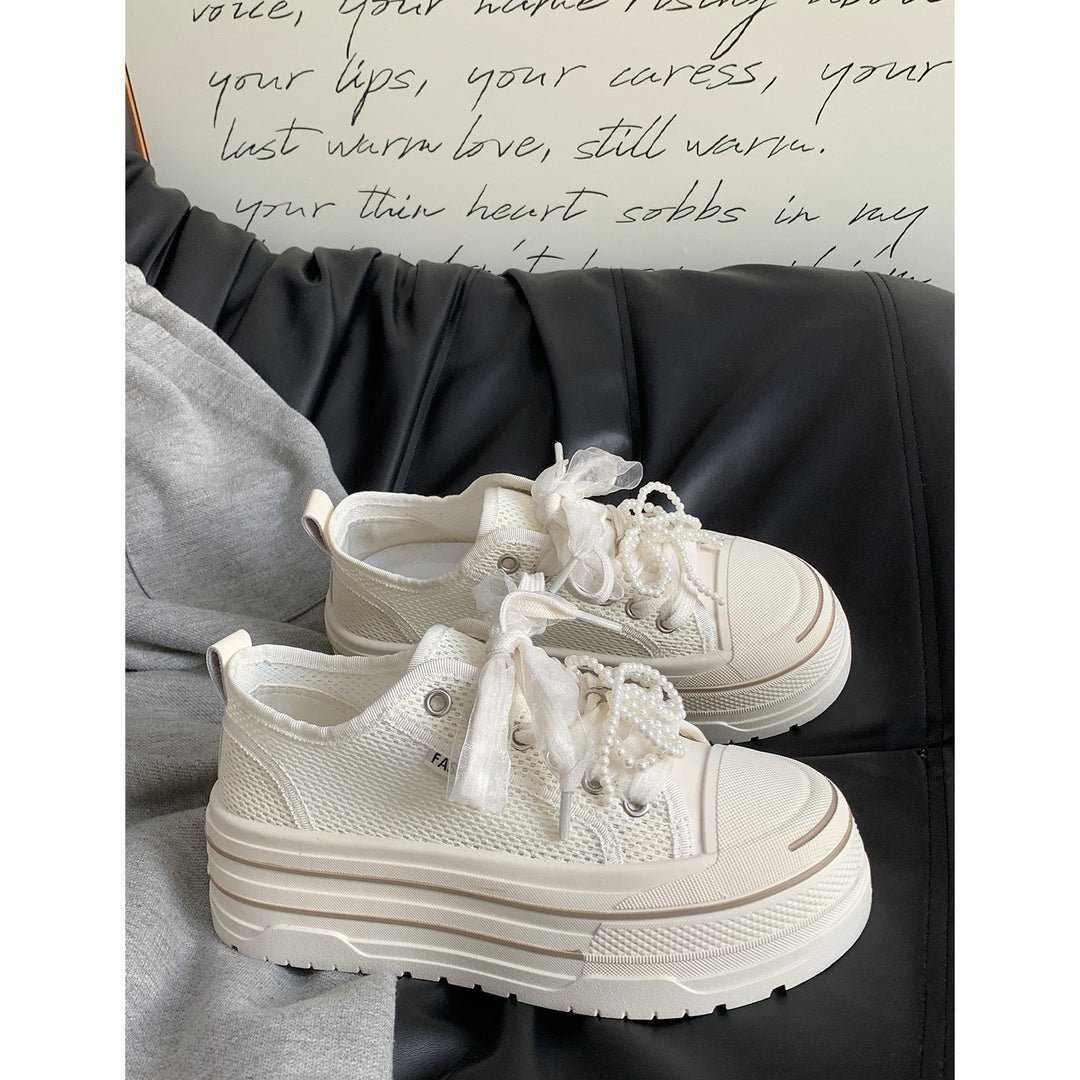 Damen Plateausneaker mit modischem Mesh-Obermaterial und trendigen Perlendetails Drune