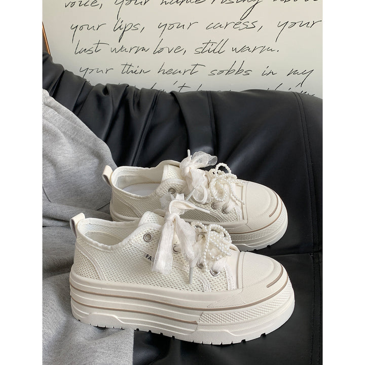 Damen Plateausneaker mit modischem Mesh-Obermaterial und trendigen Perlendetails Drune