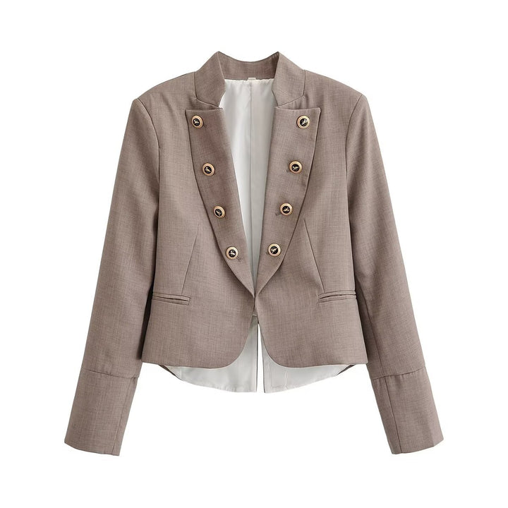 Damen Kurzblazer mit taillierter Silhouette und dekorativer Doppelreihe Zierknöpfe Drune