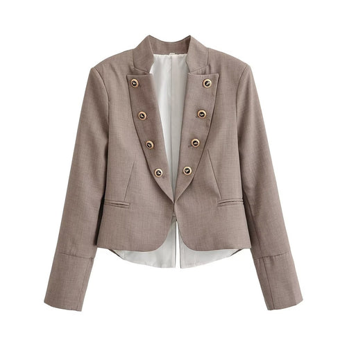 Damen Kurzblazer mit taillierter Silhouette und dekorativer Doppelreihe Zierknöpfe Drune