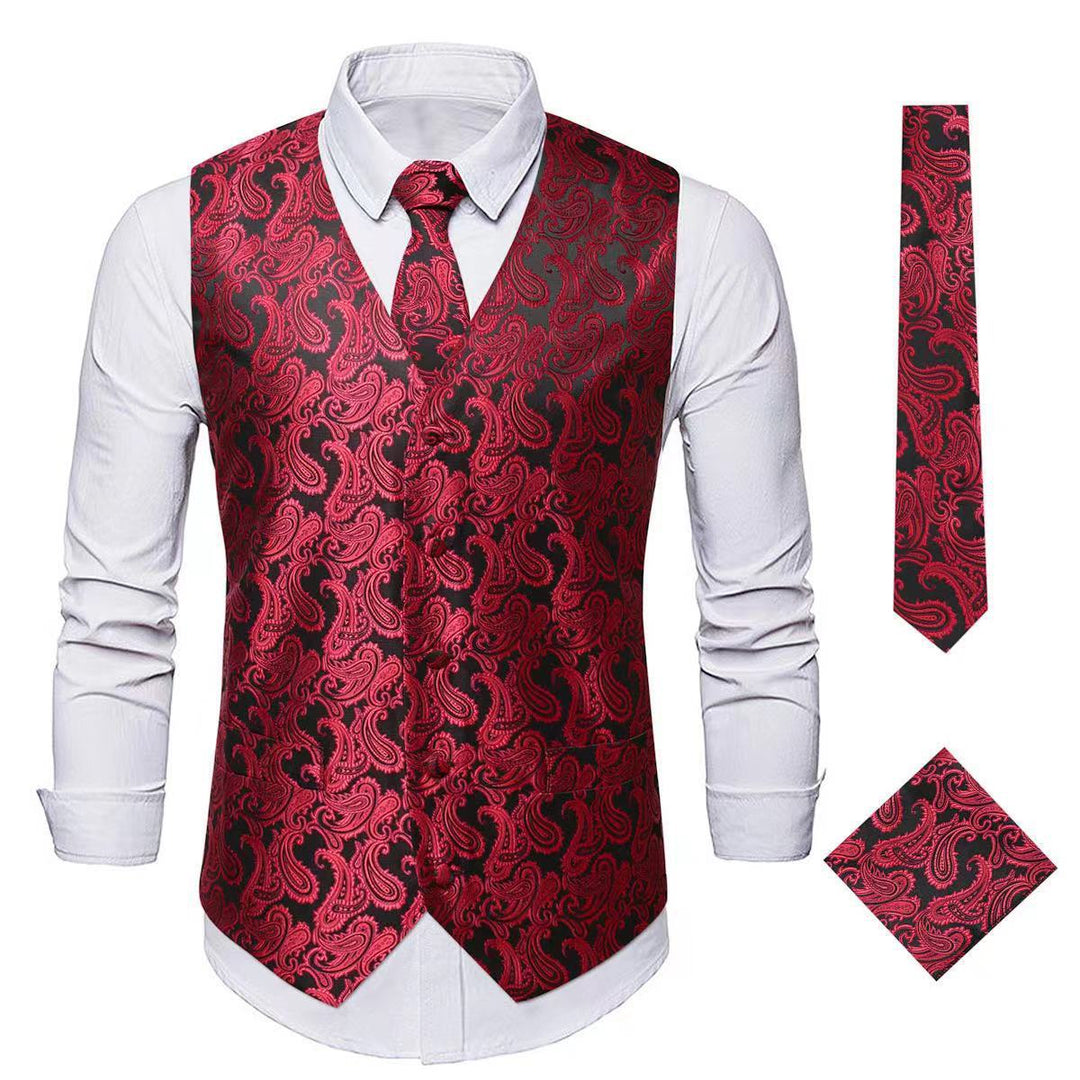 Herren nan Paisley Satin Anzugweste Set mit Krawatte und Einstecktuch Drune