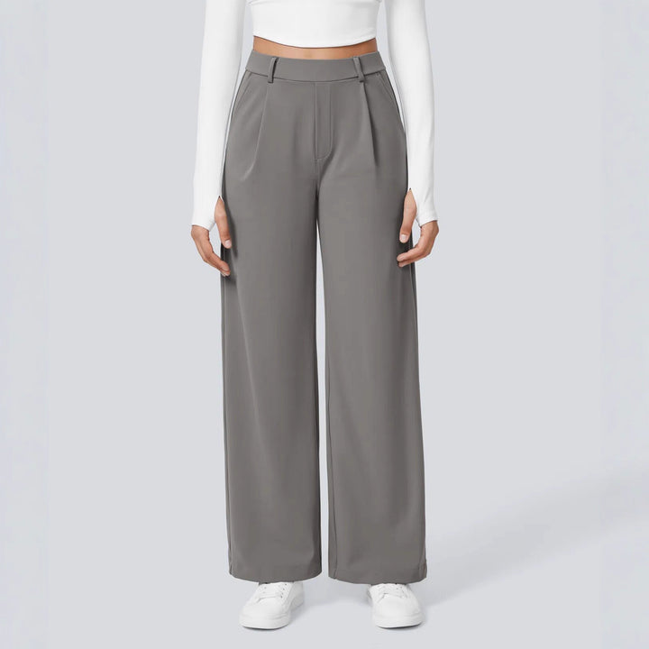 Damen nan hochgeschnittene Bundfaltenhose mit weitem Bein, Gürtelschlaufen und seitlichen Eingrifftaschen Drune