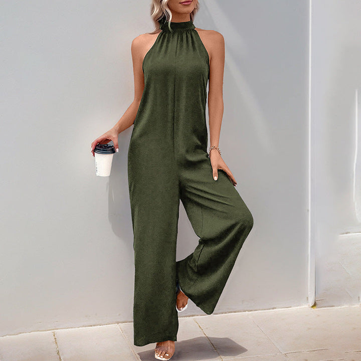 Damen eleganter Jumpsuit mit hohem Kragen und weitem Bein Drune