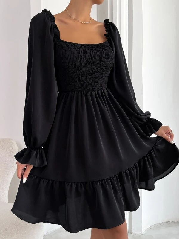 Damen Luftiges Minikleid mit Puffärmeln und Rüschendetails Drune