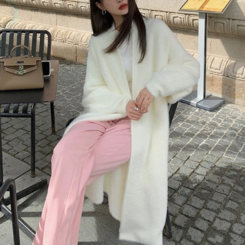 Damen Flauschiger Maxi Cardigan mit tiefem V-Ausschnitt und oversized Silhouette Drune