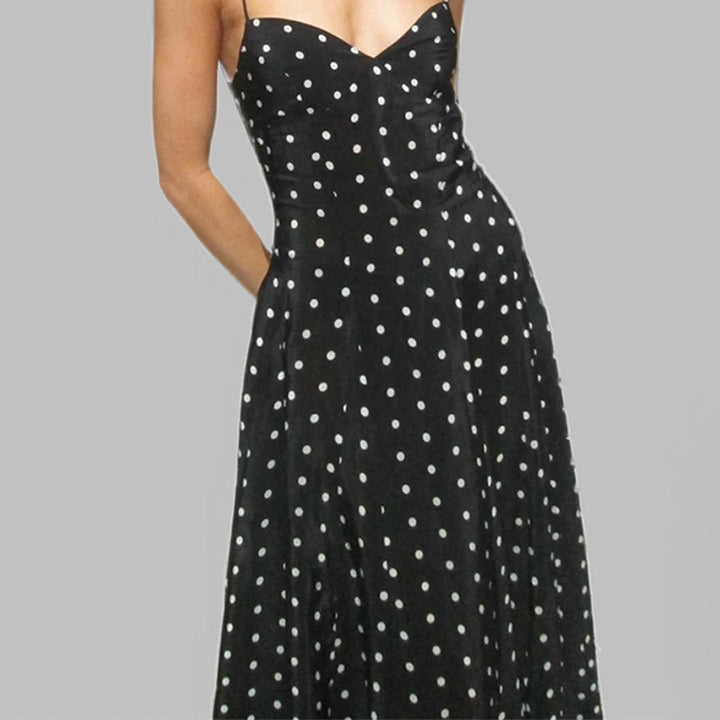 Damen Maxikleid mit gepunktetem Design und Spaghettiträgern Drune