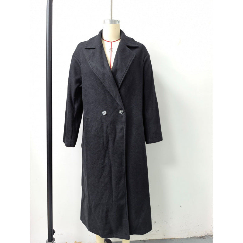 Damen Oversize Wollmix-Mantel mit doppelreihiger Knopfleiste, weitem Reverskragen und Eingrifftaschen Drune