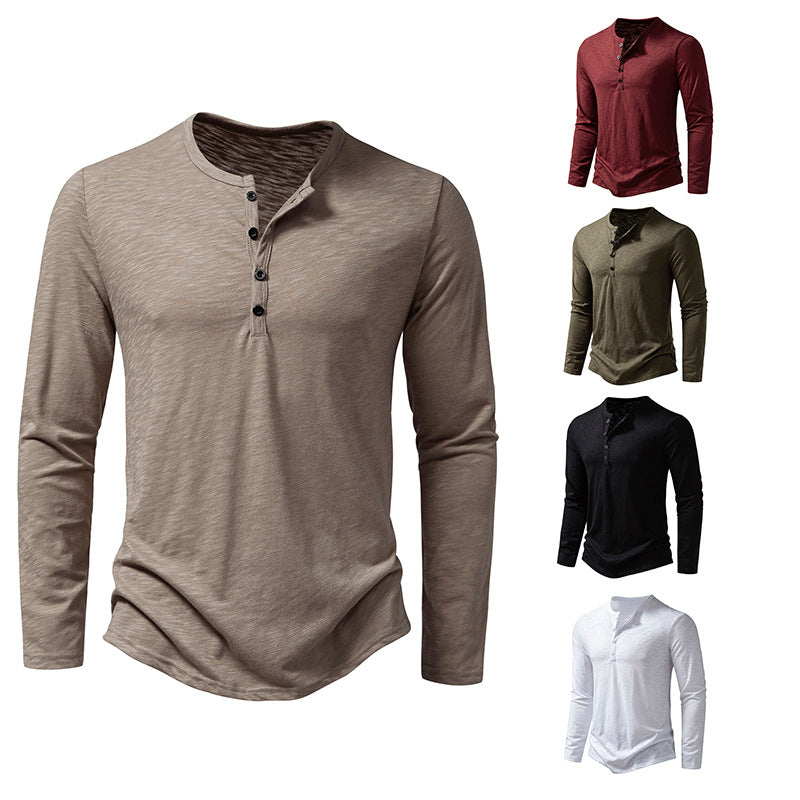 Herren nan Feinstrick-Henley mit Rundhalsausschnitt, verdeckter Knopfleiste und figurbetonter Passform Drune