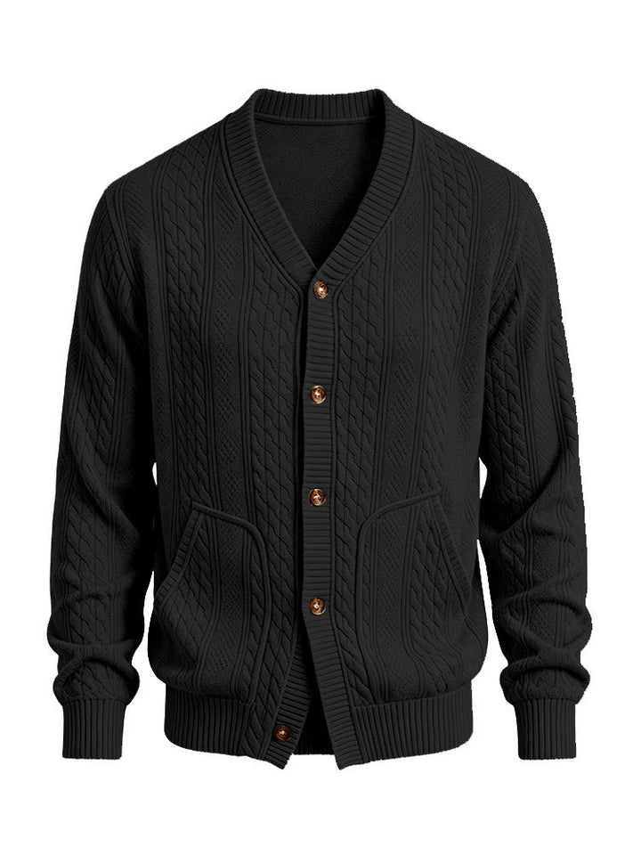 Herren Gestrickte Strickjacke mit Zopfmuster, V‑Ausschnitt und aufgesetzten Taschen Drune