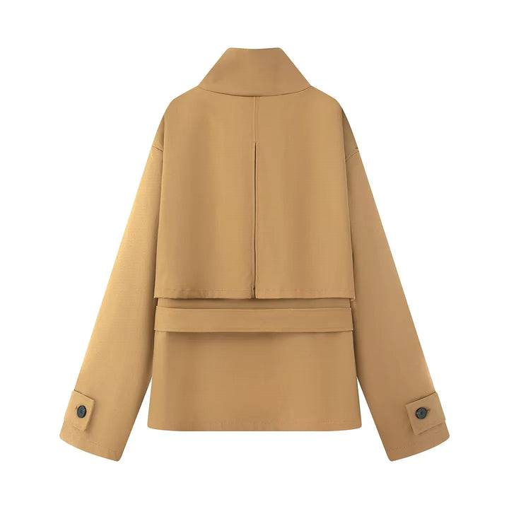 Damen nan funktionale Safari‑Jacke mit Taillengürtel, Pattentaschen und hoch geschlossenem Kragen Drune