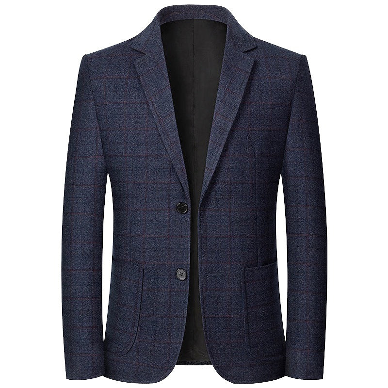 Herren Karierter halbstrukturierter Casual-Blazer aus Wollmix mit aufgesetzten Taschen Drune