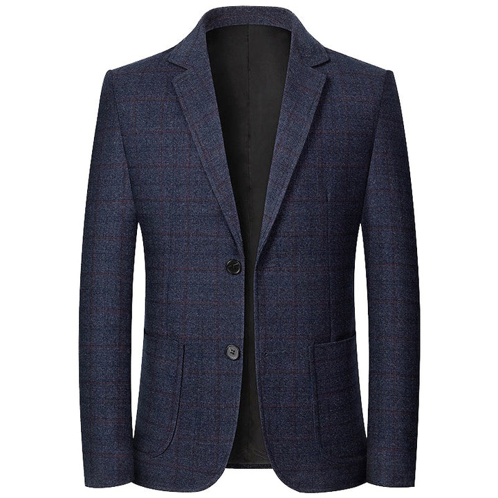 Herren Karierter halbstrukturierter Casual-Blazer aus Wollmix mit aufgesetzten Taschen Drune