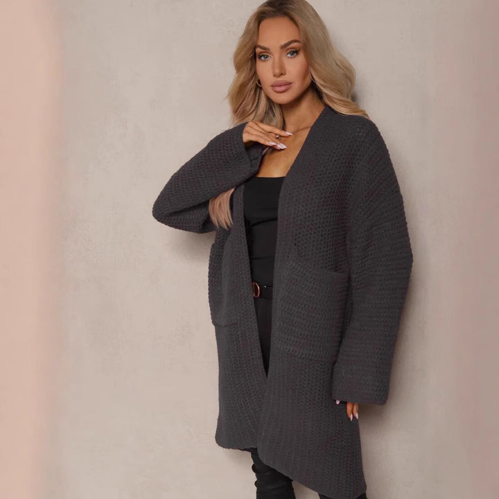 Damen oversized Strickjacke mit tiefem V-Ausschnitt und praktischen Taschen Drune