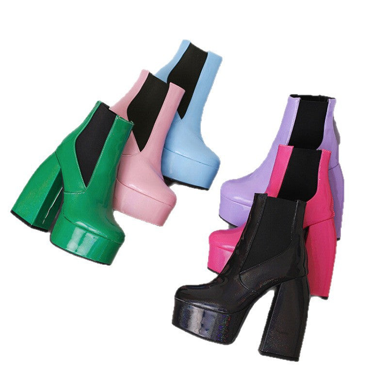 Damen Chunky Plattform Ankle Boots mit transparentem Blockabsatz Drune