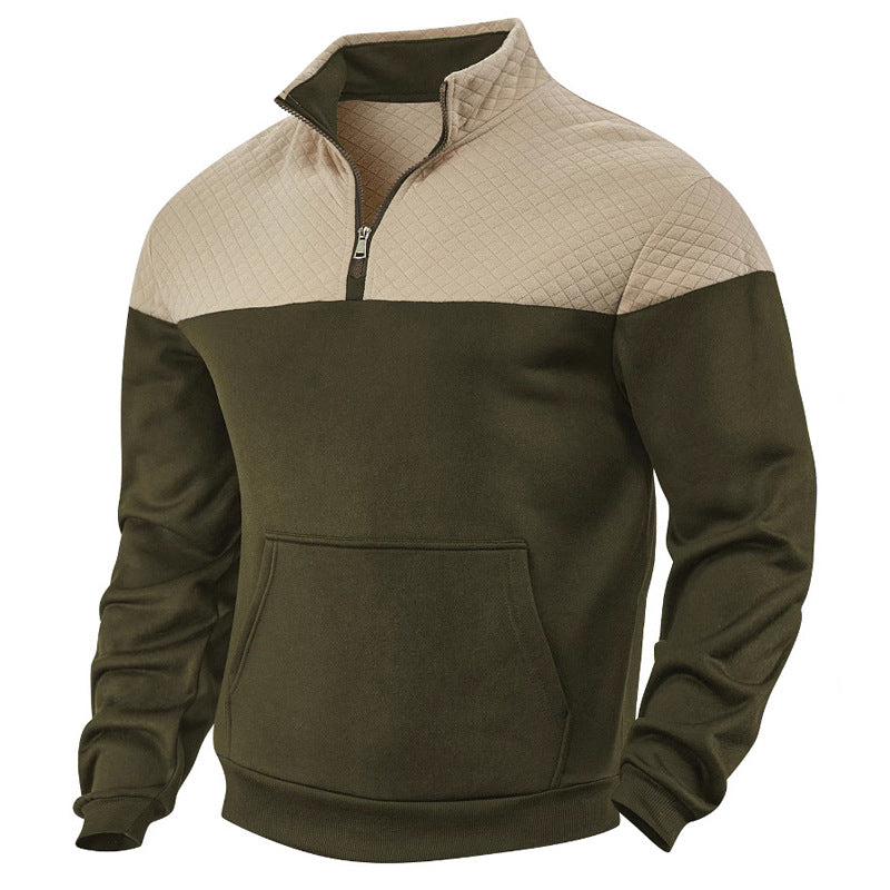 Herren nan gesteppter Halbzip-Sweatpullover mit Kängurutasche und Stehkragen Drune
