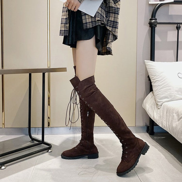 Damen Overknee-Stiefel mit modischer Schnürung und rutschfester Sohle Drune