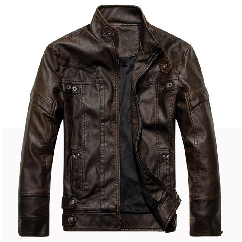 Herren Lederjacke im Pilotenblouson-Stil mit Stehkragen, Ziernähten und Mehrfach-Taschen Drune