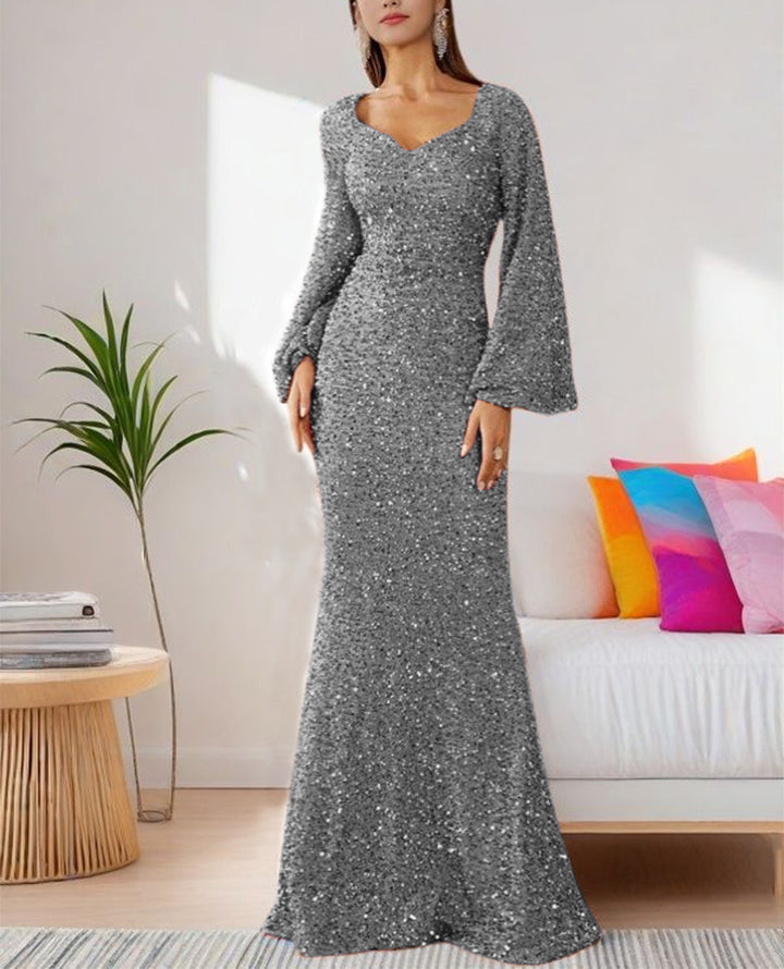 Damen Abendkleid mit schimmerndem Paillettenbesatz und eleganter Silhouette Drune