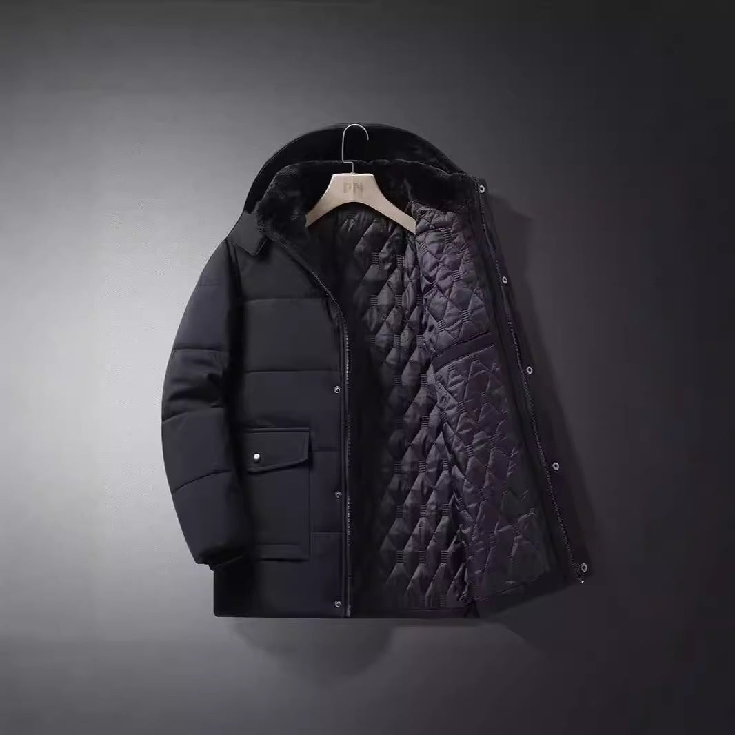 Herren Wattierte Thermojacke mit gesteppter Innenfüllung, Kunstfellkragen und Pattentaschen Drune